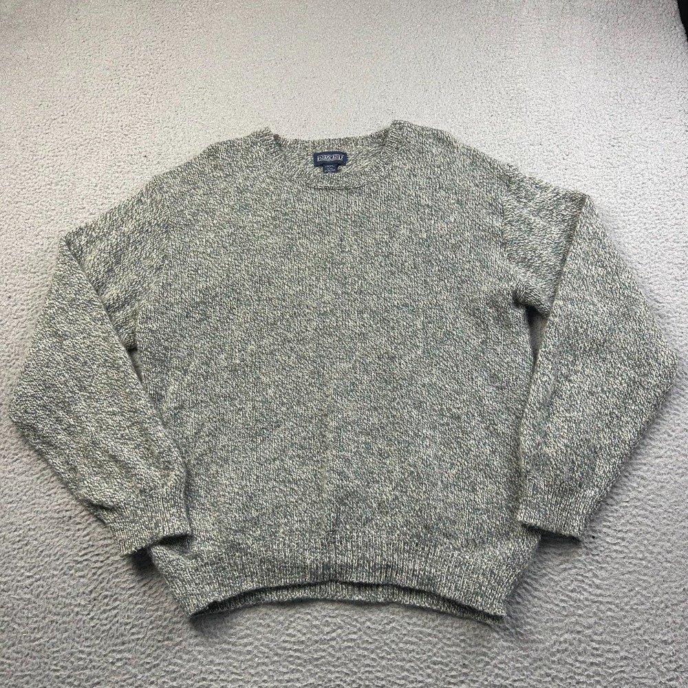 VTG Lands End Sweater Mens Large Gray Marled Wool Heritage Made in USA Americana